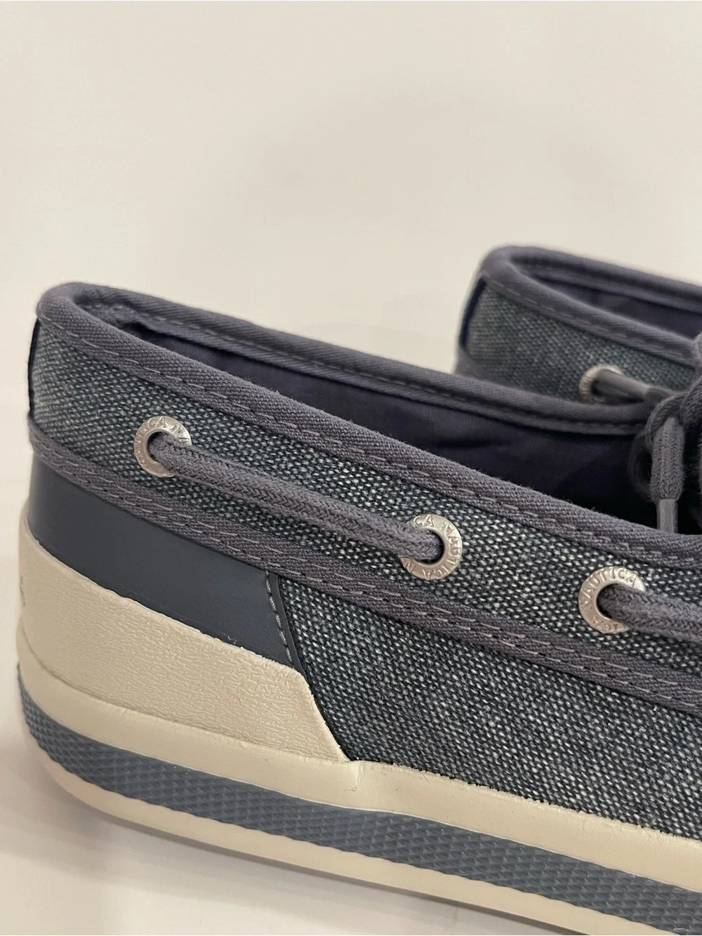 Nautica Men's Denim-Style Canvas Boat Shoes in Gray-Blue